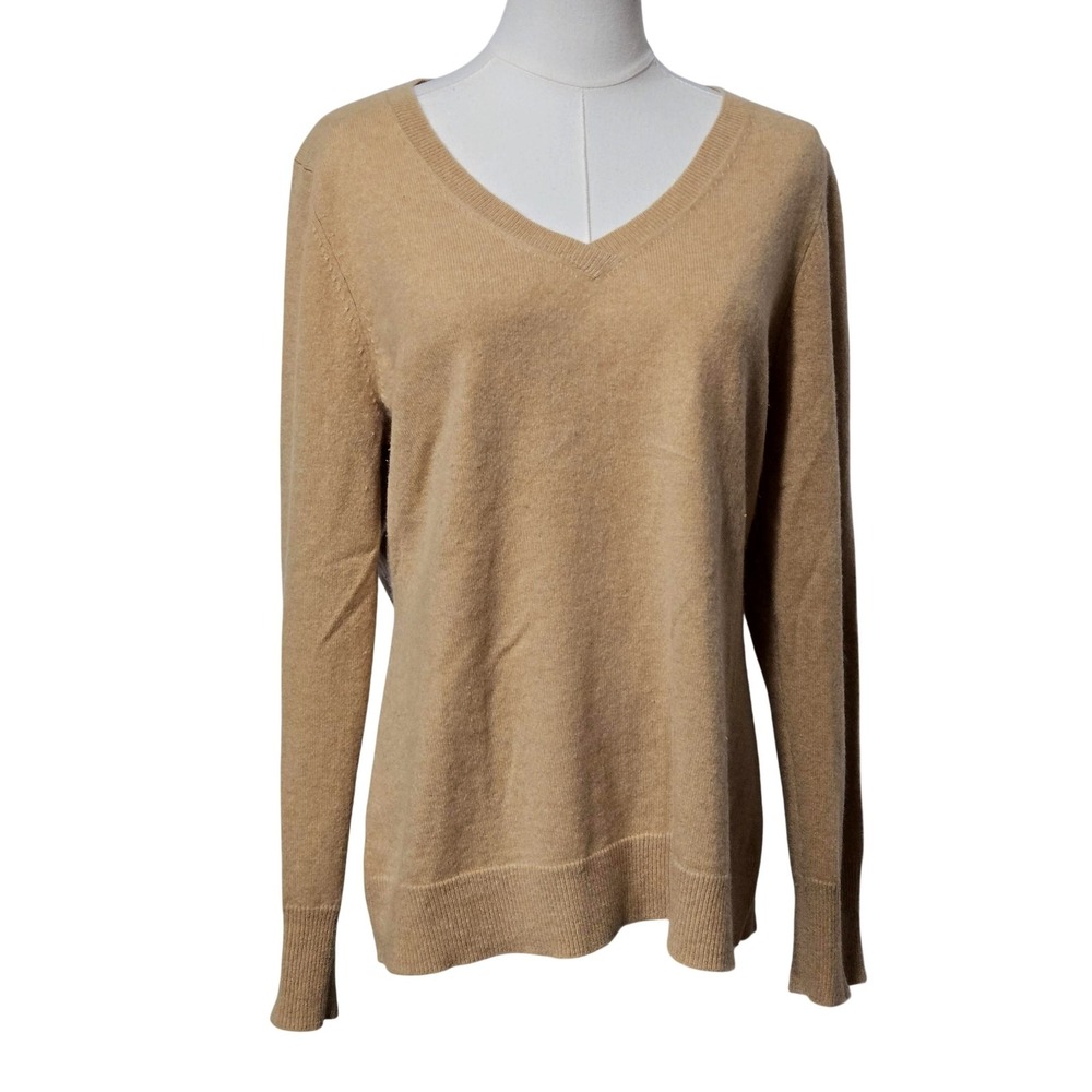 Alex Marie Sweater Womens L Beige 100% Cashmere V-Neck Pullover Relaxed Fit‎